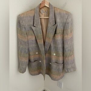 80s vintage Liz Claiborne double breasted Linen Blazer Pastels Jacket size 4